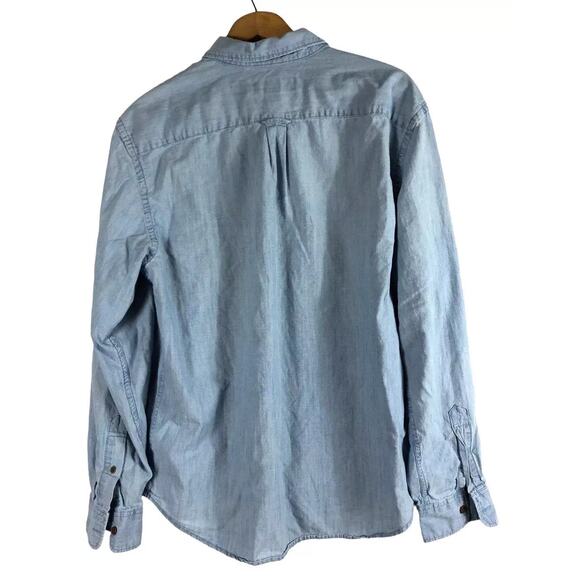 Old Navy Mens XXL Tall Denim Chambray Shirt Slim Long Sleeve Button Down BF - Picture 2 of 3